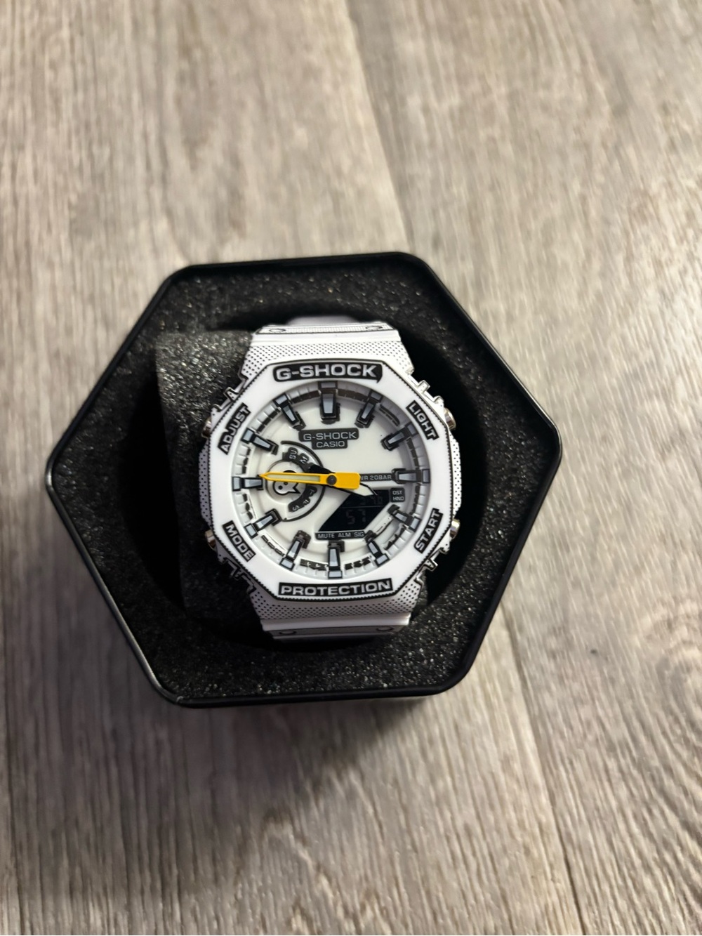 G-Shock White Men’s Analog-Digital Watch with Yellow Hand